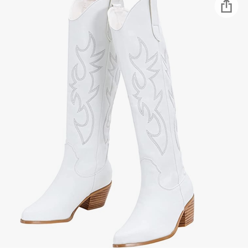 Tall white cowboy boots, size 9.5